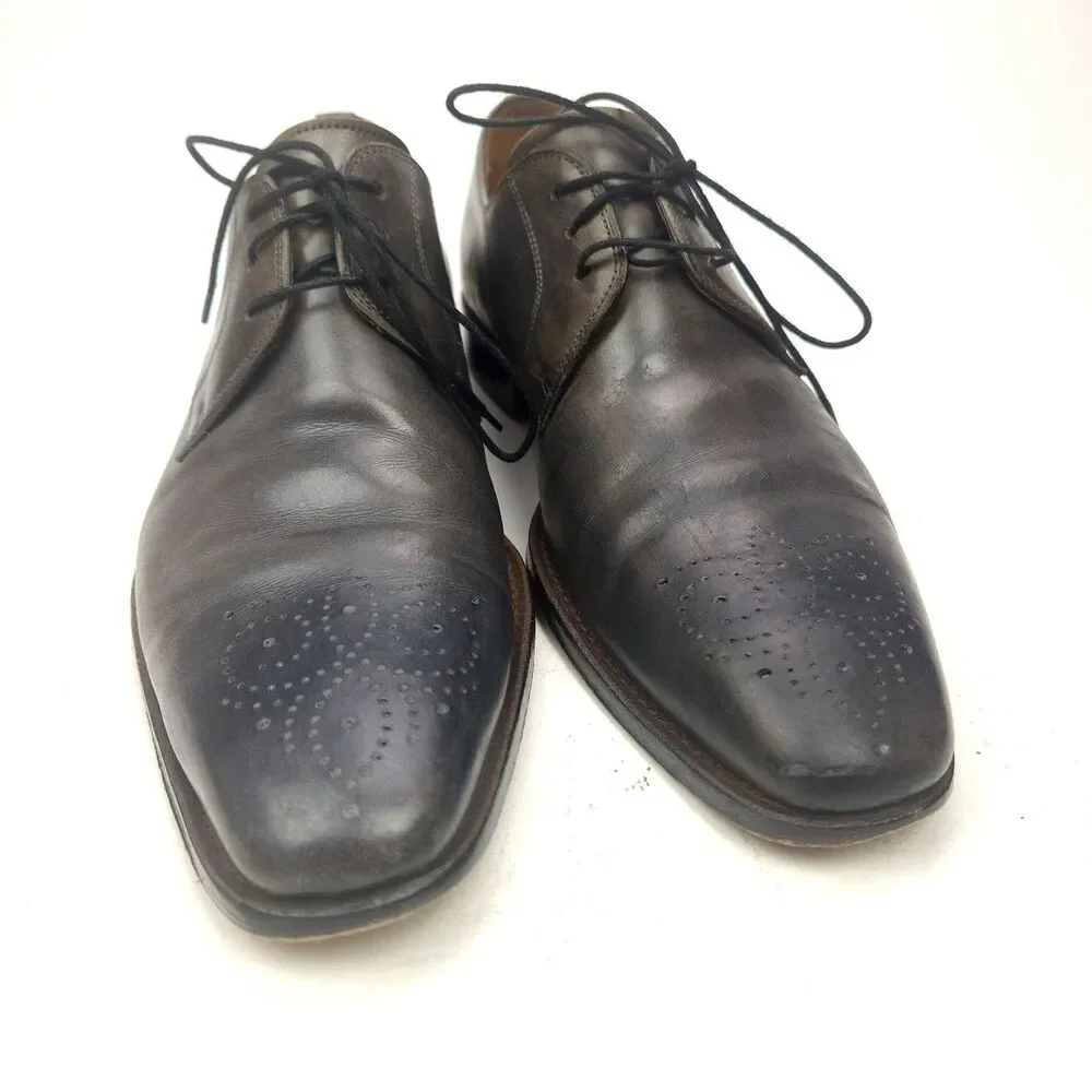 Magnanni Men's Dark Grey Gerardo Leather Brogue Medallion Oxford Shoes Size 7 M